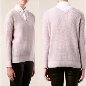 Vince V-Neck Sweater Wool/cashmere waffle knit Lavender/grey soft luxury‎ SZ M